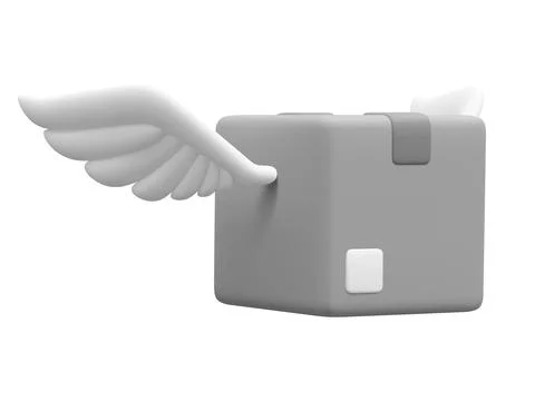 3d realistic parcel with wings isolated on white background. Cardboard boxes Illustrazione stock