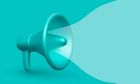 3d realistic plastic megaphone with bubble for social media marketing concept Stock-Illustration