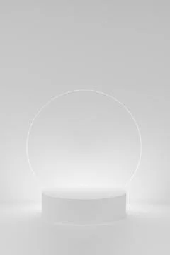 3D realistic podium background - one white cylindrical podium on light grey,  Stock Illustration