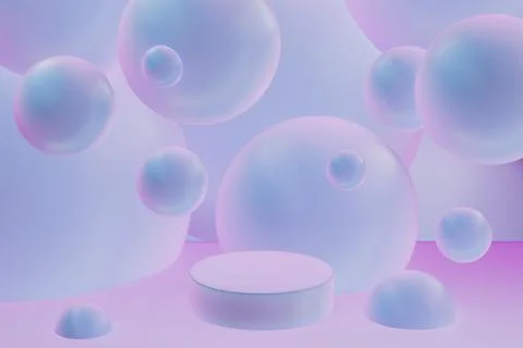 3D realistic podium background - one blue pink cilindric podium, glossy float Stock Illustration