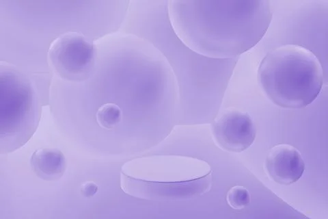 3D realistic podium background - one violet round podium, ethereal floating b Stock Illustration
