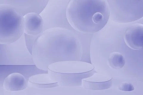 3D realistic podium background - set of three violet  round podium with ether Stock Illustration