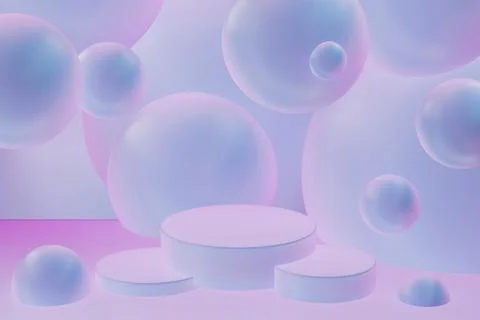 3D realistic podium background - set of three blue pink round podium with eth Stock Illustration