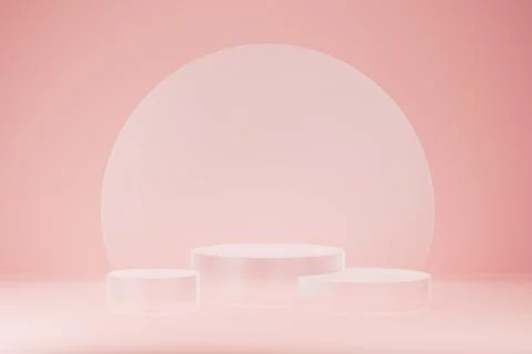 3D realistic podium background - set of three frosted transparent glass cylin Stock Illustration