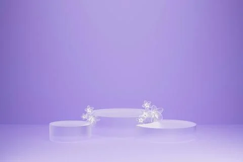 3D realistic podium background. Set of three frosted glass cylindrical podium Stock Photos