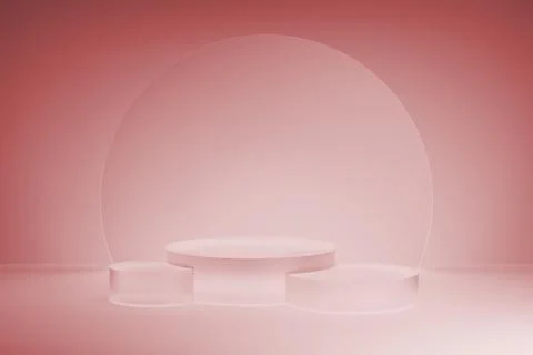 3D realistic podium background - set of three frosted transparent glass cylin Stock Photos