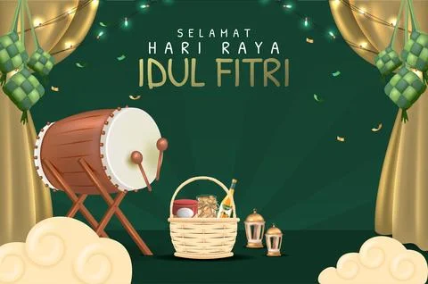 3D Realistic Poster Design with Typical Eid Cookies and Bedug Stock Illustration