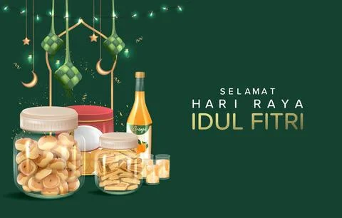 3D Realistic Poster Design with Typical Eid Cookies from Indonesia Stock Illustration