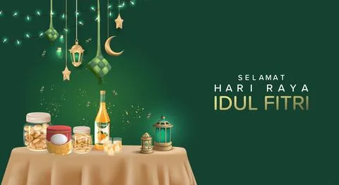 3D Realistic Poster Design with Typical Eid Cookies from Indonesia Stock Illustration