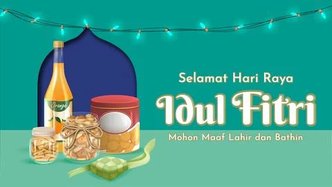 3D Realistic Poster Design with Typical Eid Cookies from Indonesia Stock Illustration
