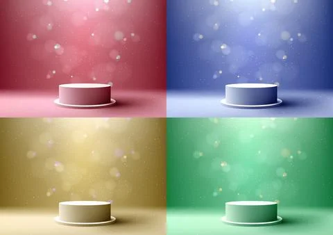 3D realistic products display empty white podium stand with blurred bokeh a.. Stock Illustration