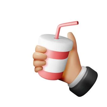 3d Realistic Red Disposable Cup with Straw in Hand Stock Illustration