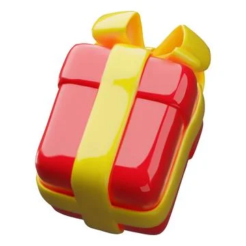 3D realistic red gift box with yellow ribbon bow vector icon, festive surprise 库存插图