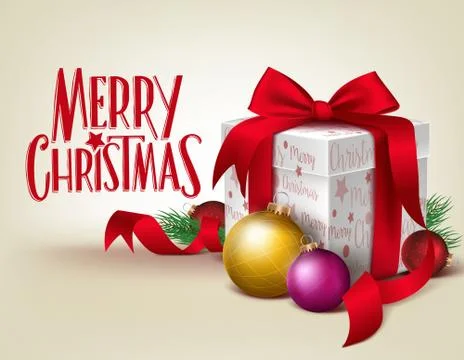 3D Realistic Red Gift with Merry Christmas Greeting Stock Illustration