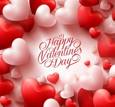 3D Realistic Red Hearts Background with Sweet Happy Valentines Day Stock Illustration