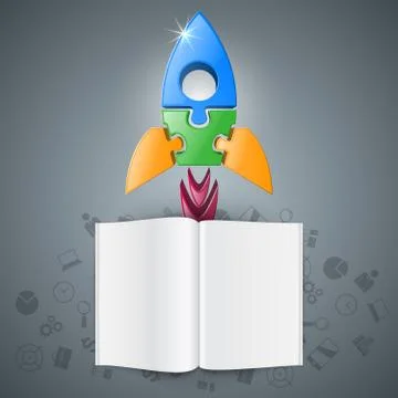 3d realistic rocket and book icon. Stock Illustration