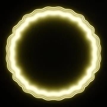 3D realistic round frame made of frosted glass and yellow neon light Stock Illustration