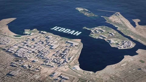 3D Realistic Saudi Arabia Map Jeddah City Animation with Bold Text Stock Footage 305484636