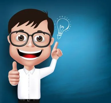 3D Realistic School Boy or Professor Holding Magnifying Glass Stock Illustration