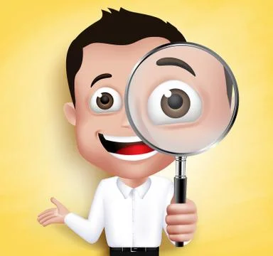 3D Realistic School Boy or Professor Holding Magnifying Glass Stock Illustration