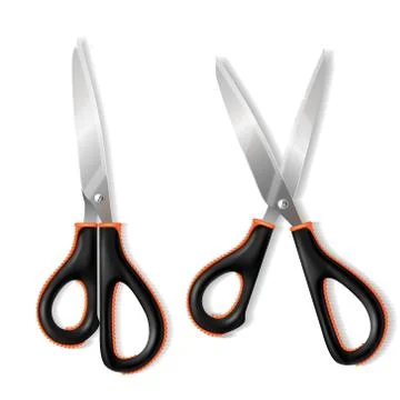 3d realistic scissors with rubber handle Illustrazione stock