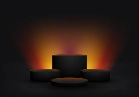 3D realistic set of empty black cylinder podium stand Stock Illustration