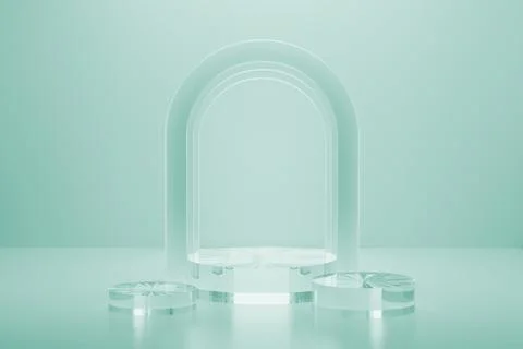 3D realistic set of three cylindrical podiums background of pastel mint color Stock Illustration