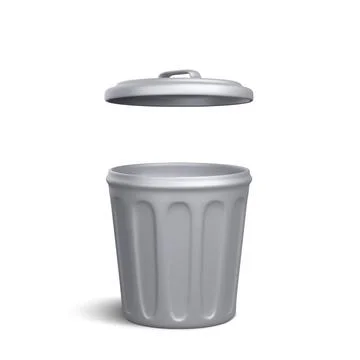 3d realistic silver open trash can isolated on white background. Vector illus Stock-Illustration