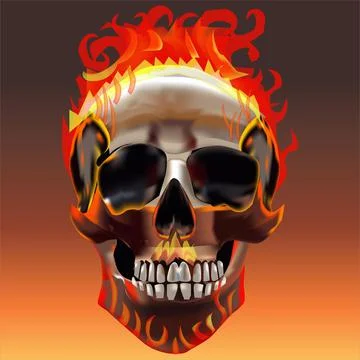 3D Realistic Skull in Fire Flame Vector Illustration Stock Illustration