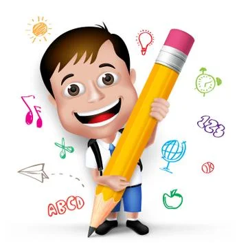 3D Realistic Smart Kid School Boy Wearing Uniform and Backpack Stock Illustration