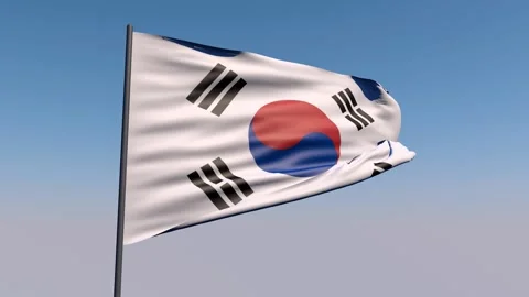 3D Realistic South Korea Flag Waving - 3D Render Animation Stock Footage 147510853