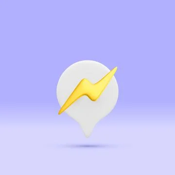 3d realistic speech bubble with thunder bolt isolated on light background. Fl Stock-Illustration