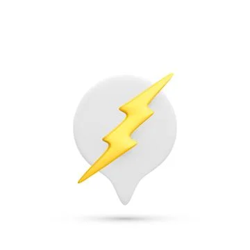 3d realistic speech bubble with thunder bolt isolated on white background. Fl Stock Illustration