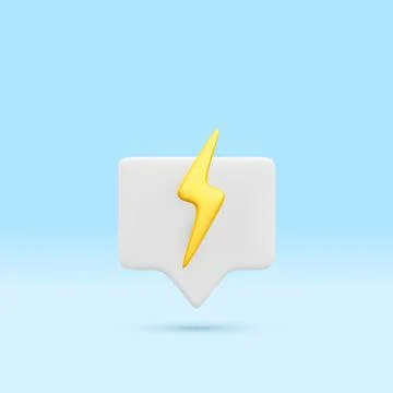 3d realistic speech bubble with thunder bolt isolated on blue background. Fla Stock Illustration