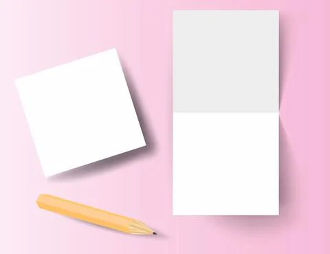 3d realistic square fold brochure or invitation mockup and pencil 스톡 일러스트