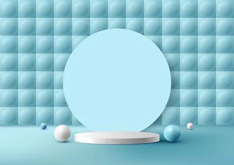 3D realistic studio room white cylinder podium stand with minimal wall scen.. Stock Illustration