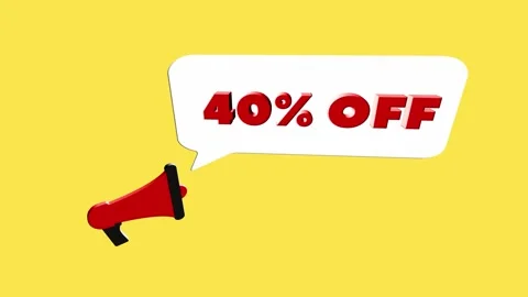 3d realistic style megaphone icon with text 40 percent off isolated on yellow Video stock 165784152