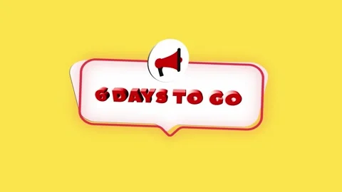 3d realistic style megaphone icon with text 6 days to go isolated on yellow Stock Footage 165784656