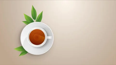 3d Realistic Tea Day Animation with leafs, on a brown gradient background Stock Footage 273573878