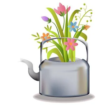 3D Realistic Teapot Flowers Vector Illustration Stock Illustration