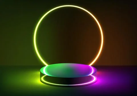 3D realistic technology digital cyberpunk podium display neon lighting with.. Stock Illustration