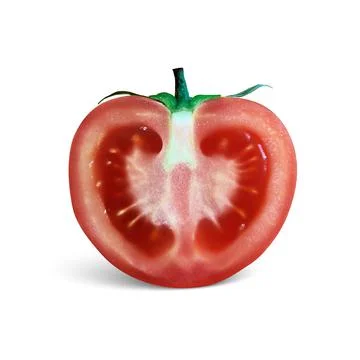 3d realistic Tomato and slice isolated on white background. Realistic fresh j Illustrazione stock