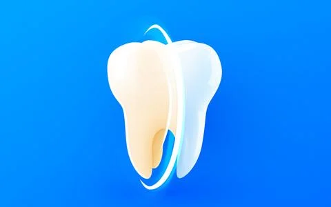 3d realistic tooth. Light vortex around white tooth. teeth whitening, dental Stock Illustration