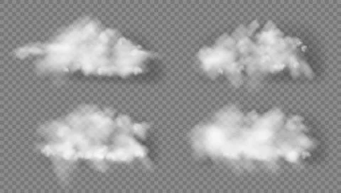 3D Realistic Transparent Fluffy White Clouds Set Stock Illustration