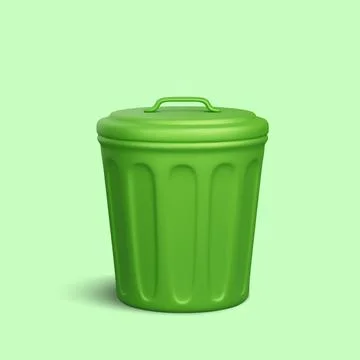 3d realistic trash can isolated on green background. Vector illustration. Illustrazione stock