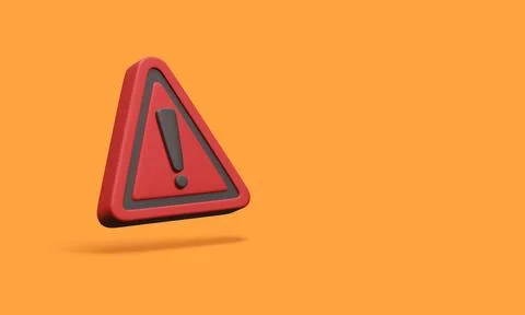 3d realistic triangle warning sign with exclamation mark isolated on orange b Illustrazione stock