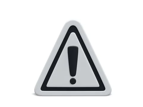 3d realistic triangle warning sign with exclamation mark isolated on white ba Illustrazione stock