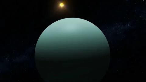 3d realistic Uranus planet with glowing sun space Stock Footage 221906535
