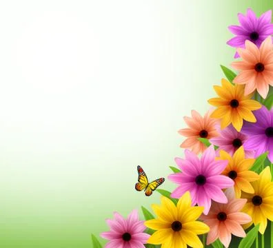 3D Realistic Vector of Colorful Flowers Background for Spring Season Stock Illustration