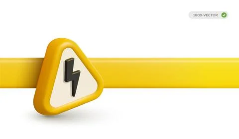 3d realistic vector electric symbol inside a yellow triangle Illustrazione stock